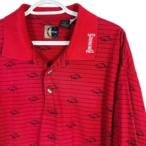 Vintage 90s Chiliwear Arkansas Razorbacks Polo Shirt Mens XL Red All Over Print